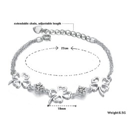 Bracciale Da Donna Di Qualità, In Titanio Placcato In Platino A Forma Di Trifoglio Con Diamante