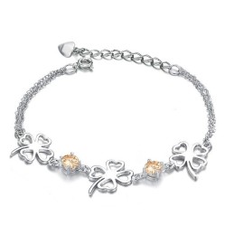 Bracciale Da Donna Di Qualità, In Titanio Placcato In Platino A Forma Di Trifoglio Con Diamante