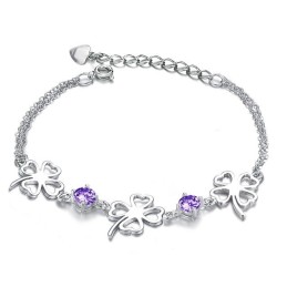 Bracciale Da Donna Di Qualità, In Titanio Placcato In Platino A Forma Di Trifoglio Con Diamante