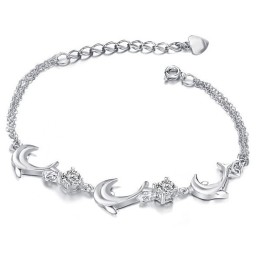 Bracciale In Titanio Placcato In Platino A Forma Di Delfino Femminile Di Alta Qualità