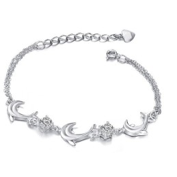 Bracciale Da Donna A Forma Di Delfino, Placcato In Platino E Titanio Con Cristallo, Di Qualità E Quantità Garantite