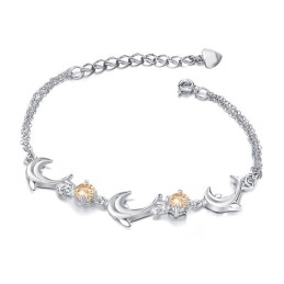 Bracciale Da Donna A Forma Di Delfino, Placcato In Platino E Titanio Con Cristallo, Di Qualità E Quantità Garantite