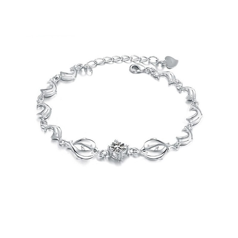Bracciale In Titanio Placcato In Platino A Forma Di Delfino Da Donna, Modello Queen Of Quality Bracciale In Titanio Placcato In Platino A Forma Di Delfino Da Donna, Modello Queen Of Quality
