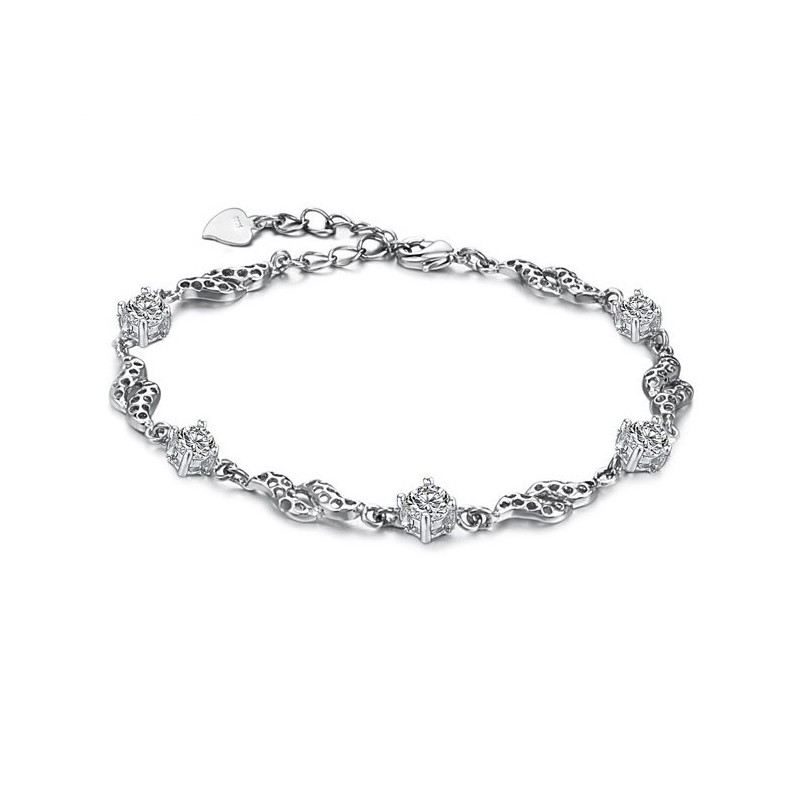 Bracciale Da Donna In Titanio Placcato Platino Cavo Di Qualità Superiore Con Strass Bracciale Da Donna In Titanio Placcato Platino Cavo Di Qualità Superiore Con Strass