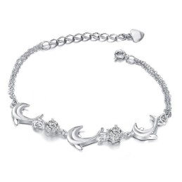 Bracciale Di Alta Qualità In Titanio Placcato In Platino A Forma Di Delfino Da Donna Con Diamante