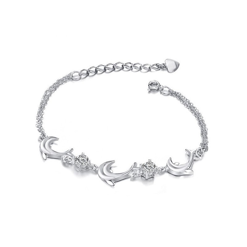 Bracciale Di Alta Qualità In Titanio Placcato In Platino A Forma Di Delfino Da Donna Con Diamante Bracciale Di Alta Qualità In Titanio Placcato In Platino A Forma Di Delfino Da Donna Con Diamante