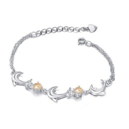 Bracciale Di Alta Qualità In Titanio Placcato In Platino A Forma Di Delfino Da Donna Con Diamante