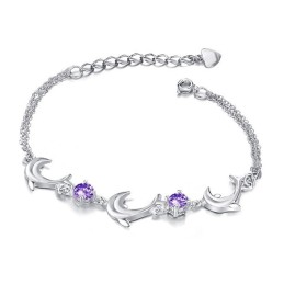 Bracciale Di Alta Qualità In Titanio Placcato In Platino A Forma Di Delfino Da Donna Con Diamante