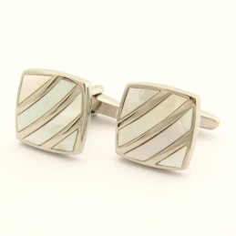 Gemelli Elegance Shell A Righe Diagonali In Titanio Avorio
