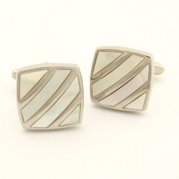 Gemelli Elegance Shell A Righe Diagonali In Titanio Avorio