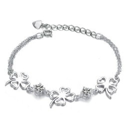 Bracciale In Titanio Placcato In Platino A Forma Di Trifoglio Da Donna Di Alta Qualità Con Diamante