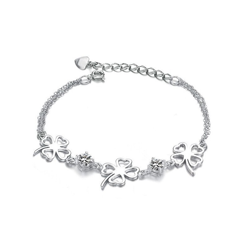 Bracciale In Titanio Placcato In Platino A Forma Di Trifoglio Da Donna Di Alta Qualità Con Diamante Bracciale In Titanio Placcato In Platino A Forma Di Trifoglio Da Donna Di Alta Qualità Con Diamante