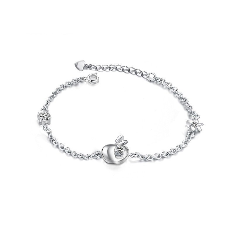 Completo Nelle Specifiche Bracciale Da Donna A Forma Di Mela In Titanio Placcato In Platino Con Diamante Completo Nelle Specifiche Bracciale Da Donna A Forma Di Mela In Titanio Placcato In Platino Con Diamante
