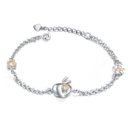 Completo Nelle Specifiche Bracciale Da Donna A Forma Di Mela In Titanio Placcato In Platino Con Diamante