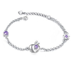 Completo Nelle Specifiche Bracciale Da Donna A Forma Di Mela In Titanio Placcato In Platino Con Diamante