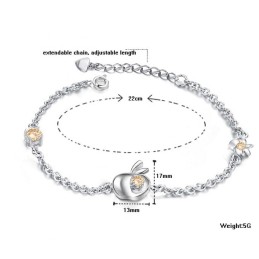 Completo Nelle Specifiche Bracciale Da Donna A Forma Di Mela In Titanio Placcato In Platino Con Diamante