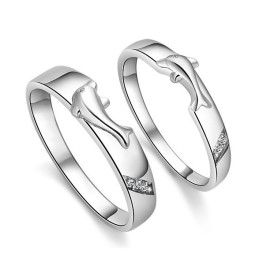 Completo Nelle Specifiche Anello In Titanio Placcato Platino A Forma Di Delfino Per Gli Amanti