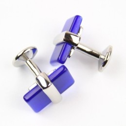 Gemelli Oblunghi In Titanio E Agata Blu
