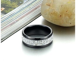 Anello In Ceramica Di Tungsteno Nero Di Eccellente Qualità Con Strass