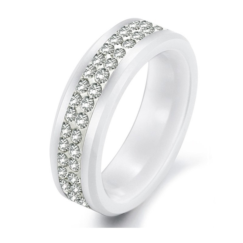 Anello In Ceramica Di Tungsteno Bianco Di Alta Qualità Con Strass Anello In Ceramica Di Tungsteno Bianco Di Alta Qualità Con Strass