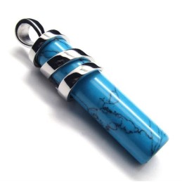 Ciondolo In Titanio Con Corniola Blu Moda - Catena Libera