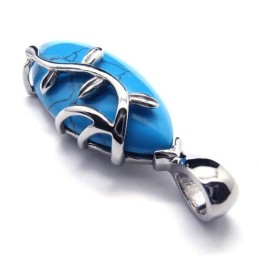 Ciondolo In Titanio Con Corniola Blu Moda - Catena Libera