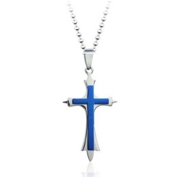 Elegante Ciondolo A Croce In Titanio Blu Da Uomo - Catena Gratuita