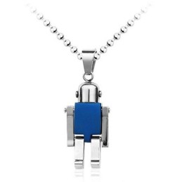 Ciondolo In Titanio Da Uomo A Forma Di Robot Blu - Catena Gratuita