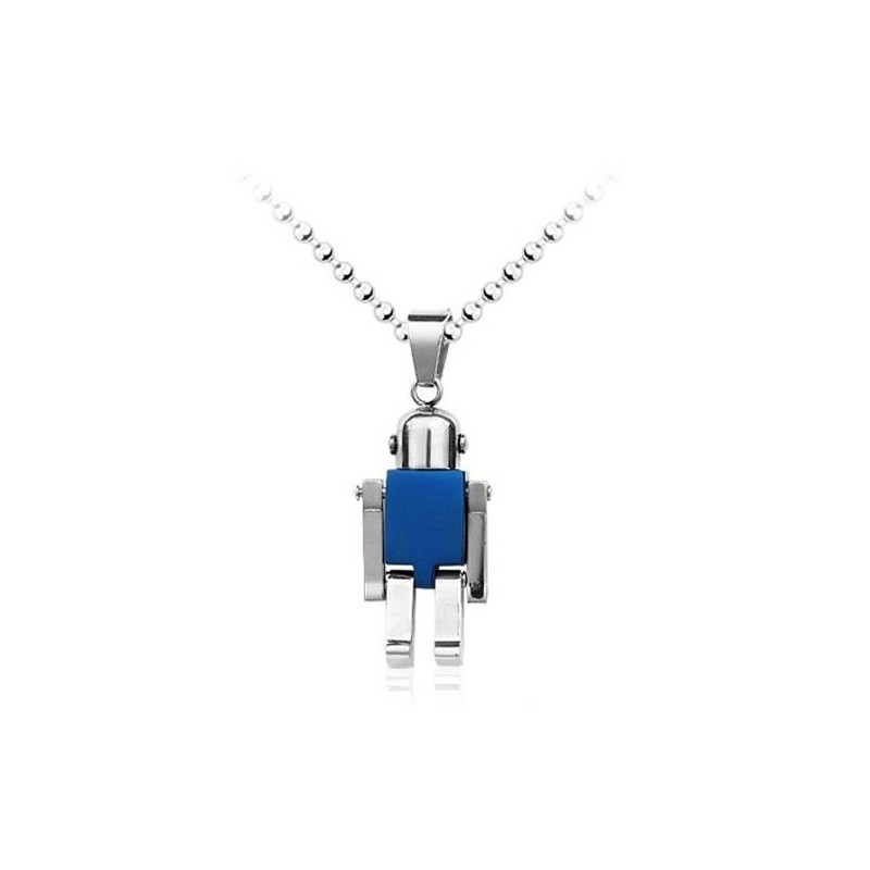 Ciondolo In Titanio Da Uomo A Forma Di Robot Blu - Catena Gratuita Ciondolo In Titanio Da Uomo A Forma Di Robot Blu - Catena Gratuita