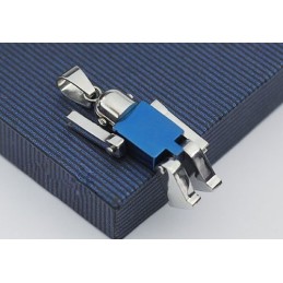 Ciondolo In Titanio Da Uomo A Forma Di Robot Blu - Catena Gratuita