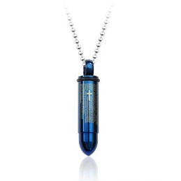 Ciondolo Da Uomo In Titanio A Forma Di Proiettile Blu Freddo - Catena Gratuita