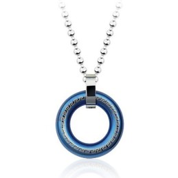 Ciondolo Retrò Da Uomo A Forma Di Anello In Titanio Blu - Catena Gratuita