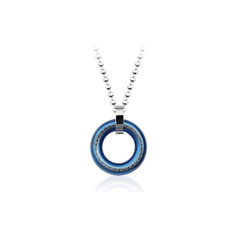 Ciondolo Retrò Da Uomo A Forma Di Anello In Titanio Blu - Catena Gratuita Ciondolo Retrò Da Uomo A Forma Di Anello In Titanio Blu - Catena Gratuita