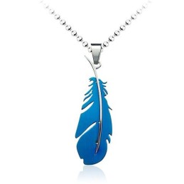 Ciondolo In Titanio A Forma Di Piuma Blu Da Uomo - Catena Gratuita