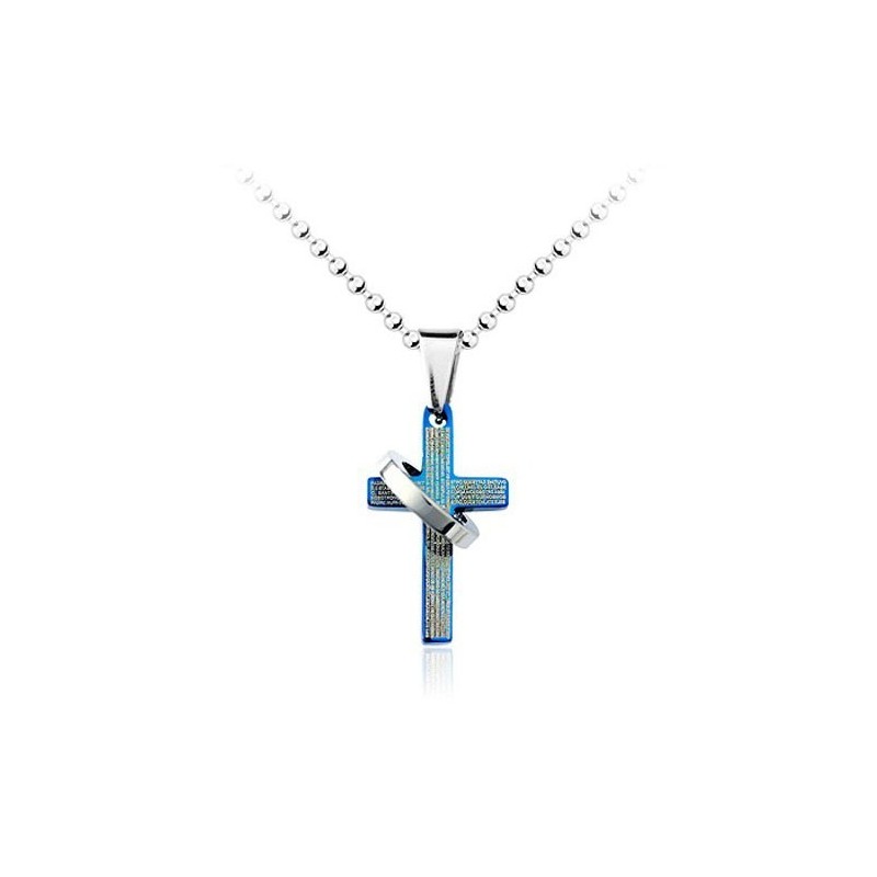 Ciondolo In Titanio Con Croce Blu Da Uomo, Popolare - Catena Gratuita Ciondolo In Titanio Con Croce Blu Da Uomo, Popolare - Catena Gratuita