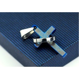 Ciondolo In Titanio Con Croce Blu Da Uomo, Popolare - Catena Gratuita