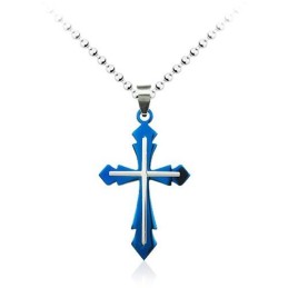 Ciondolo A Croce In Titanio Blu Da Uomo Alla Moda - Catena Gratuita