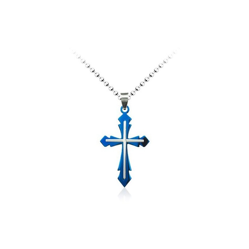 Ciondolo A Croce In Titanio Blu Da Uomo Alla Moda - Catena Gratuita Ciondolo A Croce In Titanio Blu Da Uomo Alla Moda - Catena Gratuita