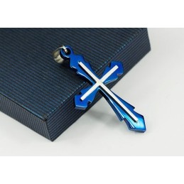 Ciondolo A Croce In Titanio Blu Da Uomo Alla Moda - Catena Gratuita