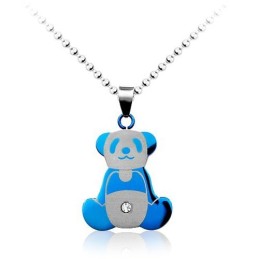 Ciondolo In Titanio A Forma Di Panda Blu Da Uomo - Catena Gratuita