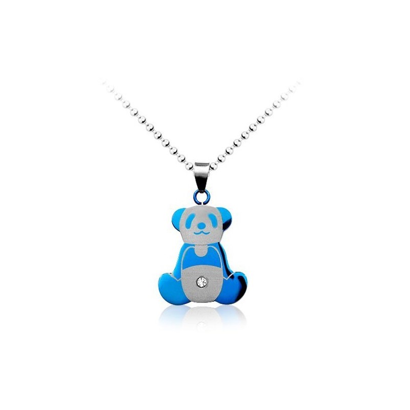 Ciondolo In Titanio A Forma Di Panda Blu Da Uomo - Catena Gratuita Ciondolo In Titanio A Forma Di Panda Blu Da Uomo - Catena Gratuita