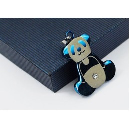 Ciondolo In Titanio A Forma Di Panda Blu Da Uomo - Catena Gratuita