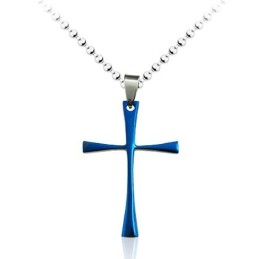 Ciondolo A Croce In Titanio Blu Semplice Da Uomo - Catena Gratuita