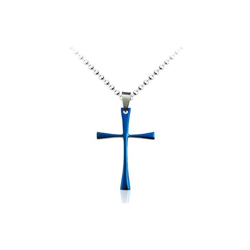 Ciondolo A Croce In Titanio Blu Semplice Da Uomo - Catena Gratuita Ciondolo A Croce In Titanio Blu Semplice Da Uomo - Catena Gratuita