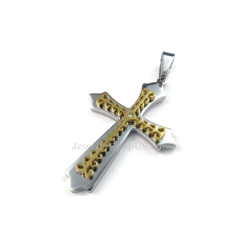 Collana Con Ciondolo A Croce In Titanio Dorato (Catena Gratuita) Collana Con Ciondolo A Croce In Titanio Dorato (Catena Gratuita)