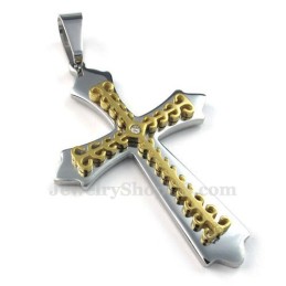 Collana Con Ciondolo A Croce In Titanio Dorato (Catena Gratuita)