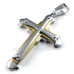 Collana Con Ciondolo A Tre Croci In Oro, Argento E Titanio (Catena Libera)