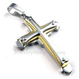 Collana Con Ciondolo A Tre Croci In Oro, Argento E Titanio (Catena Libera)