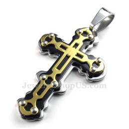 Collana Con Ciondolo A Croce Nera In Titanio E Oro (Catena Gratuita)