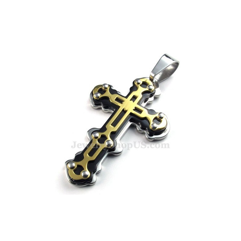 Collana Con Ciondolo A Croce Nera In Titanio E Oro (Catena Gratuita) Collana Con Ciondolo A Croce Nera In Titanio E Oro (Catena Gratuita)